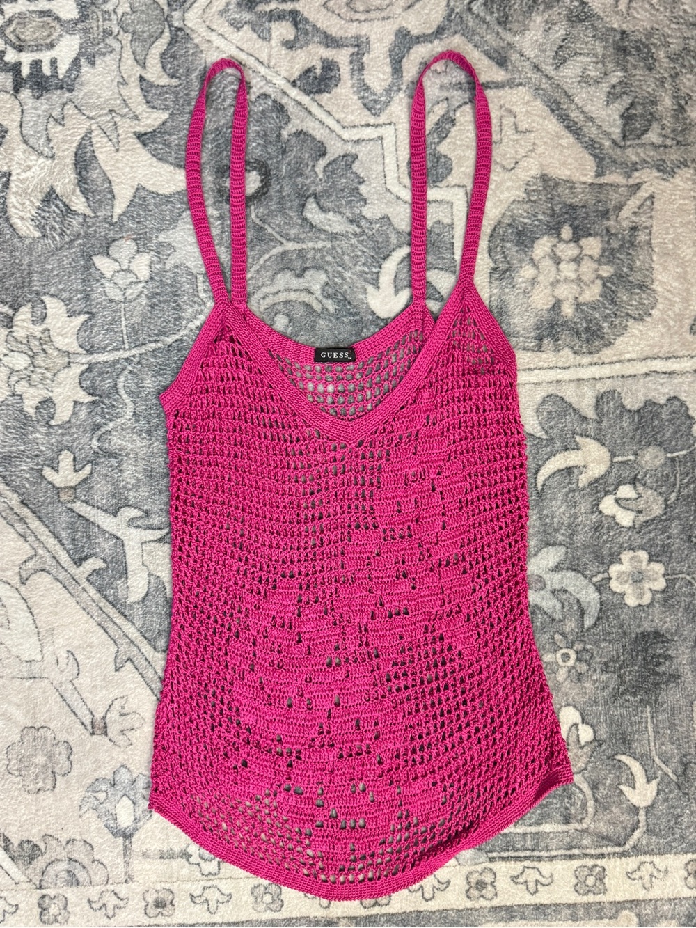 Guess Fuchsia Crochet Mesh Cami Tank Top